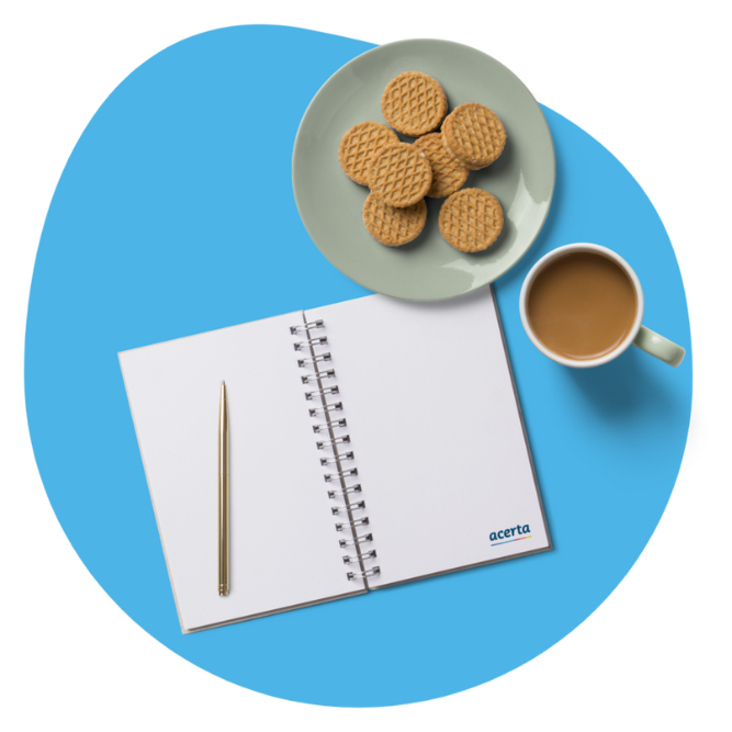 Ellips klein schrift en koekjes en koffie